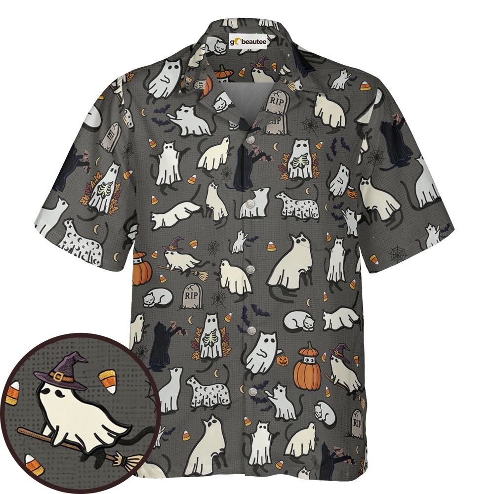 Cat Ghost Hawaiian Shirt -  - 1