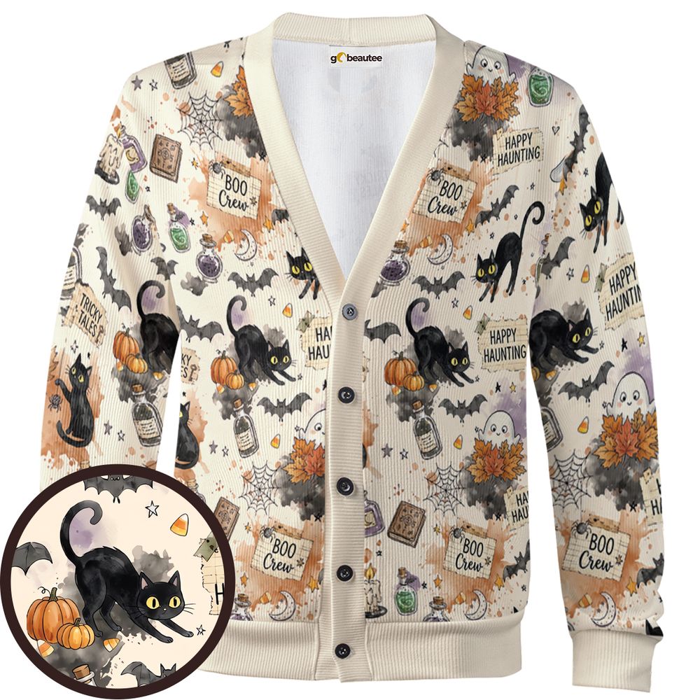 Happy Haunting Black Cat &amp; Potion Spooky Cardigan -  - 1