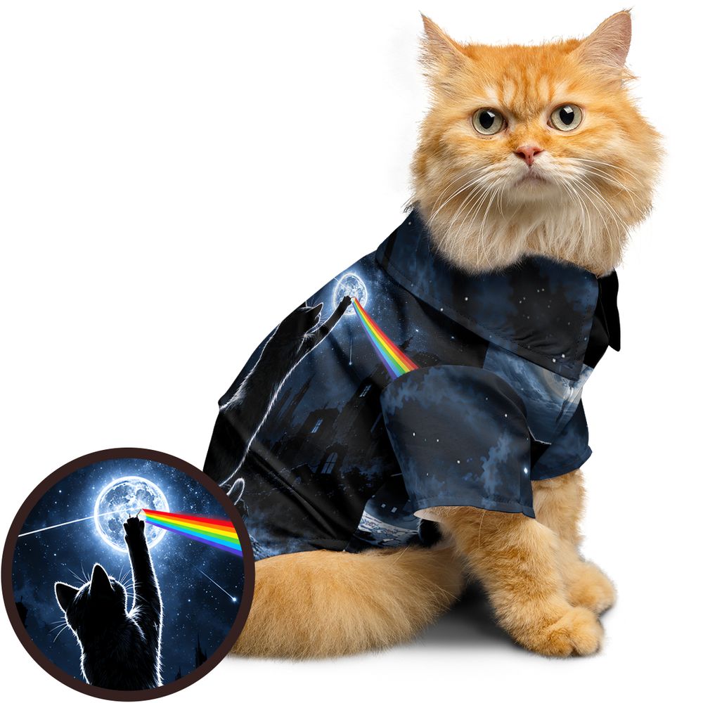 Cosmic Rainbow Moon Cat Silhouette Pet Hawaiian Shirt -  - 1