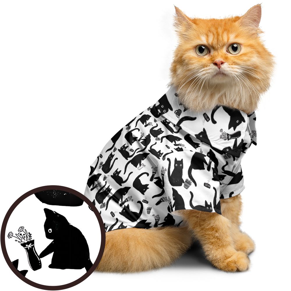 Mischievous Black Cat Pattern Pet Hawaiian Shirt -  - 1