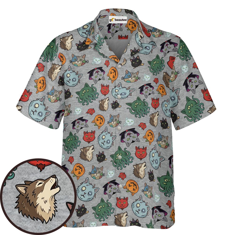 Spooky Monster Cat Mashup Halloween Hawaiian Shirt -  - 1