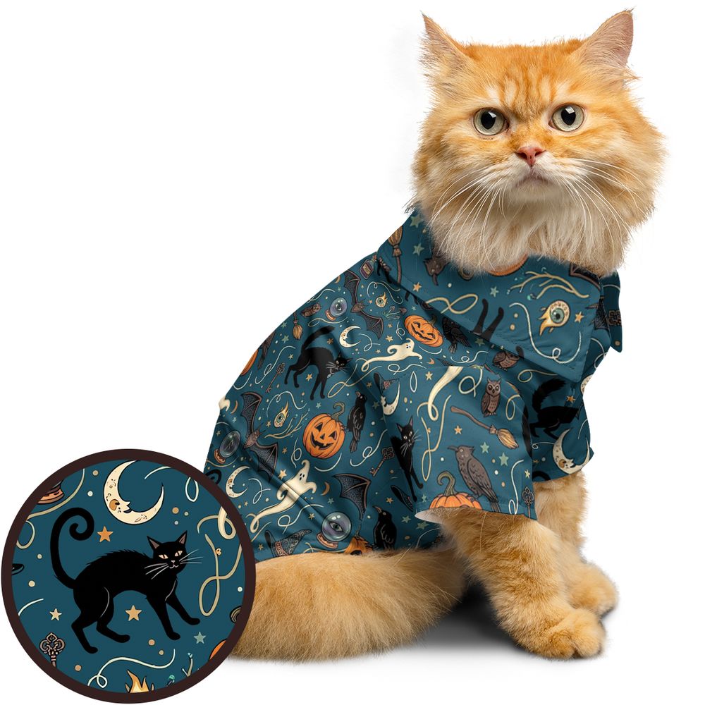 Magical Black Cat & Spooky Night Halloween Pet Hawaiian Shirt -  - 1