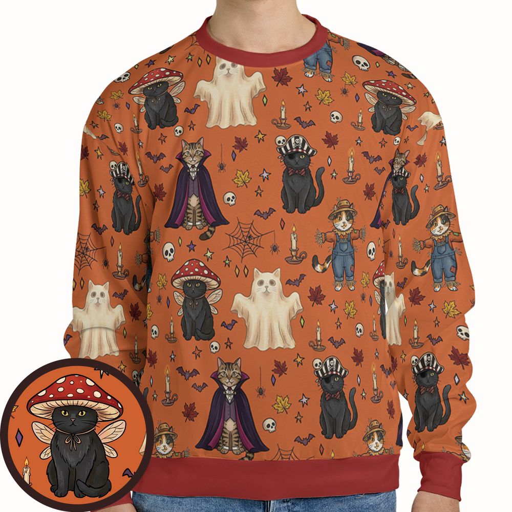 Feline Fright Fest Full Print Sweatshirt -  - 1