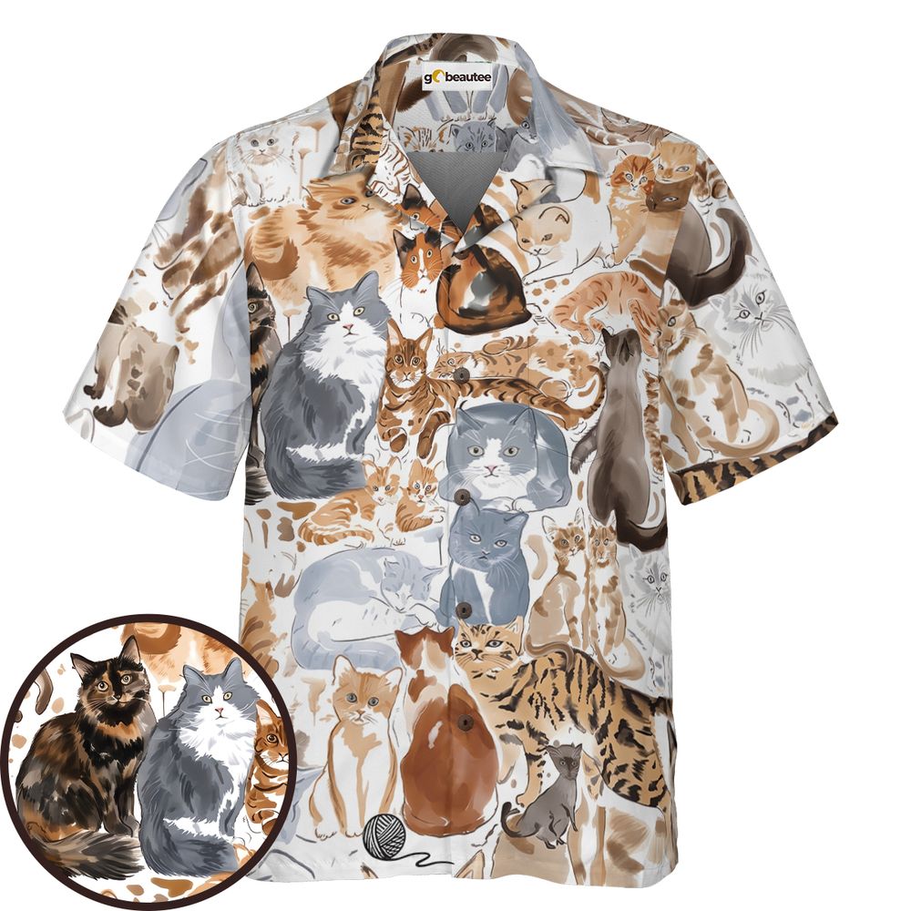 Watercolor cat Hawaiian Shirt -  - 1