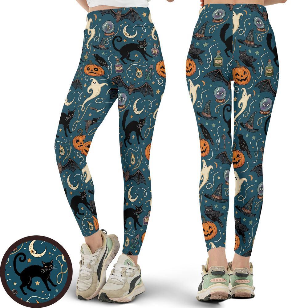 Magical Black Cat &amp; Spooky Night Halloween Full Print Legging -  - 1