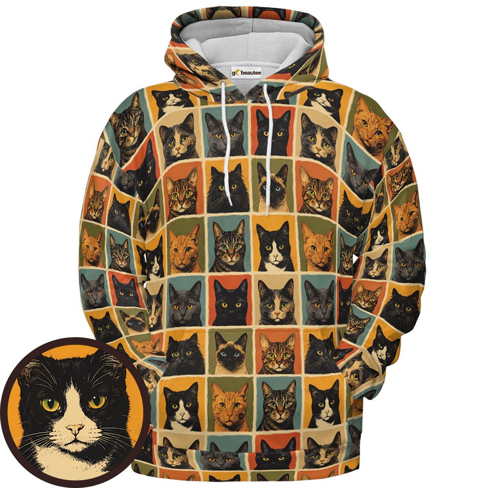Retro Cat portrait Full Print Hoodie -  - 1