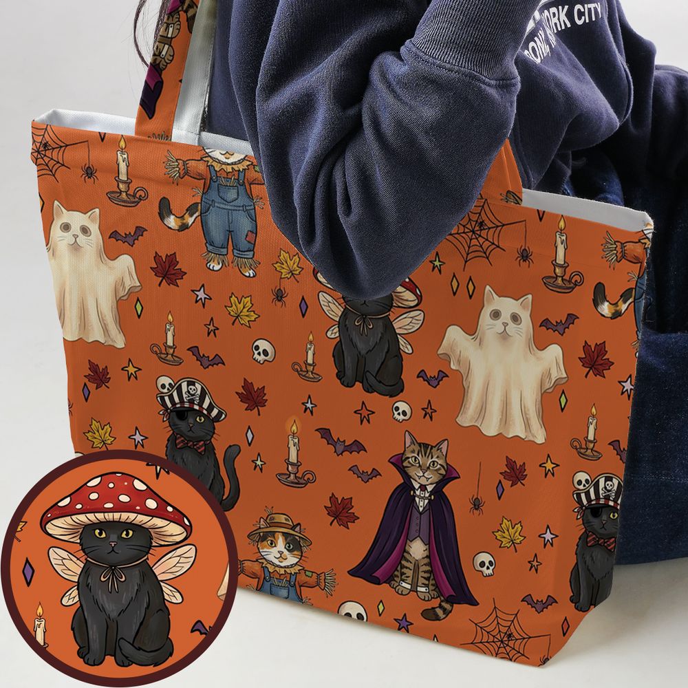 Feline Fright Fest Large Tote Bag -  - 1