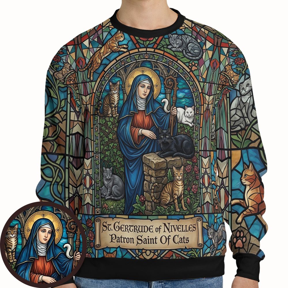 Patron Saint of Cats Stained Glass Full Print Sweatshirt -  - 1