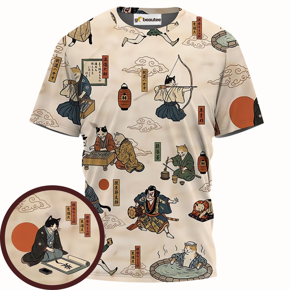 Ukiyo-e cat Full Print Unisex T-Shirt -  - 1