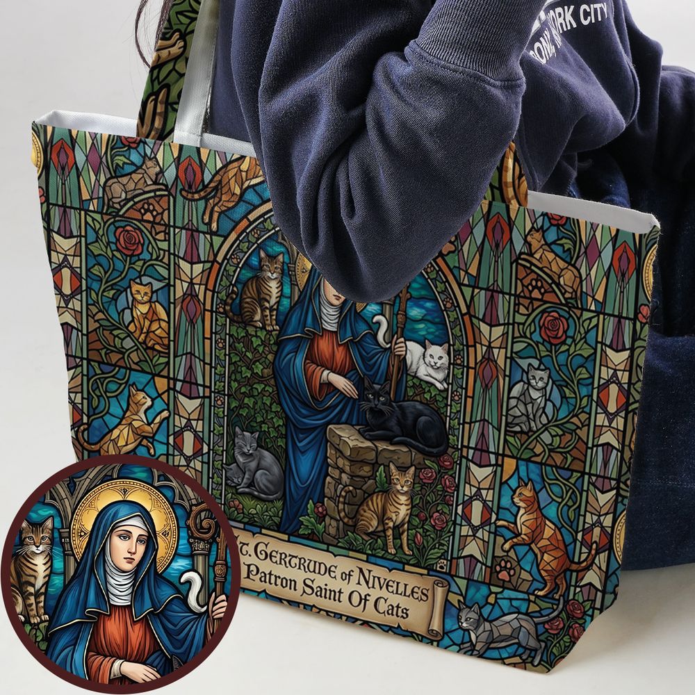 Patron Saint of Cats Stained Glass Large Tote Bag -  - 1