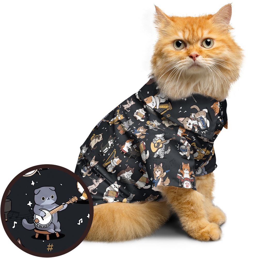 Cat Band Musical Instruments Pet Hawaiian Shirt -  - 1