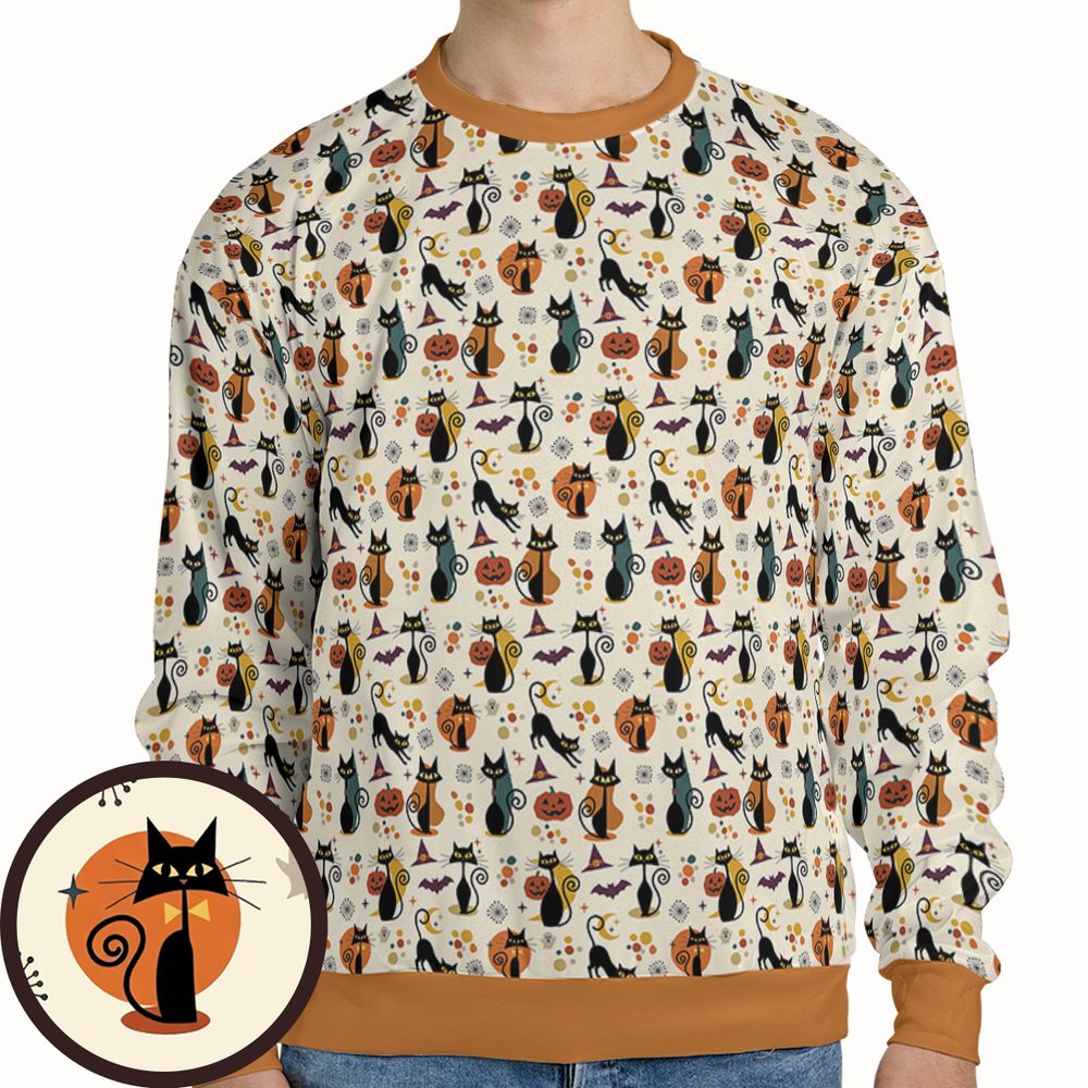 Mid Century Atomic Black Cats Full Print Sweatshirt -  - 1