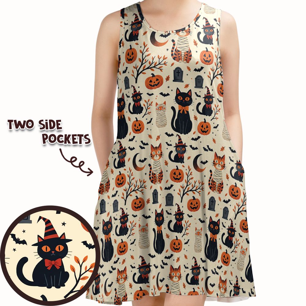 Vintage Halloween Witch &amp; Mummy Cats -  - 1