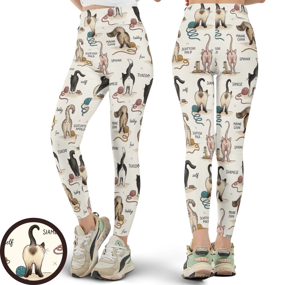 Funny Cat Butts Breed Chart Full Print Legging -  - 1