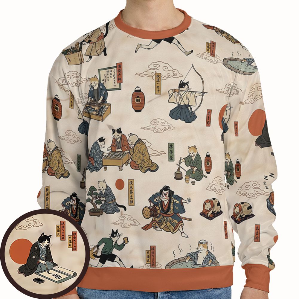 Ukiyo-e cat Full Print Sweatshirt -  - 1