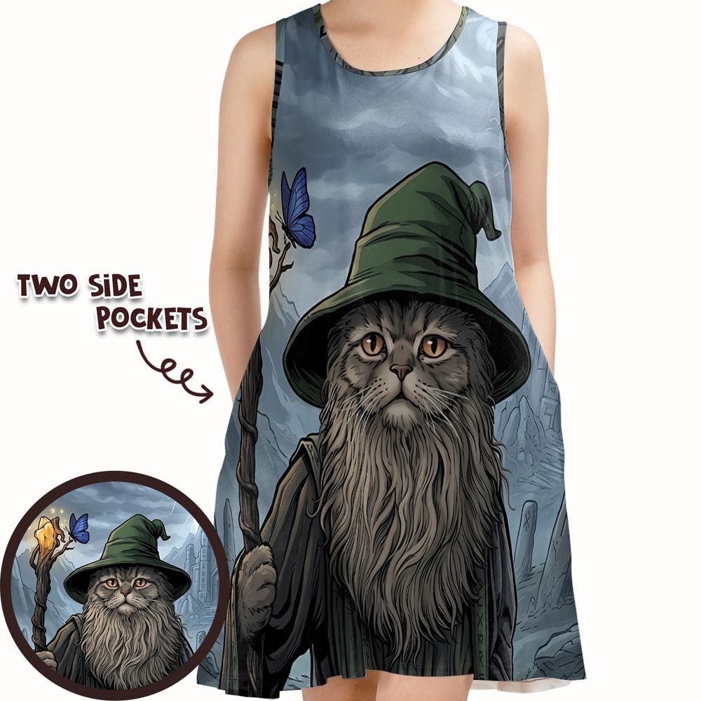 Wizard Cat Sleeveless Dress -  - 1