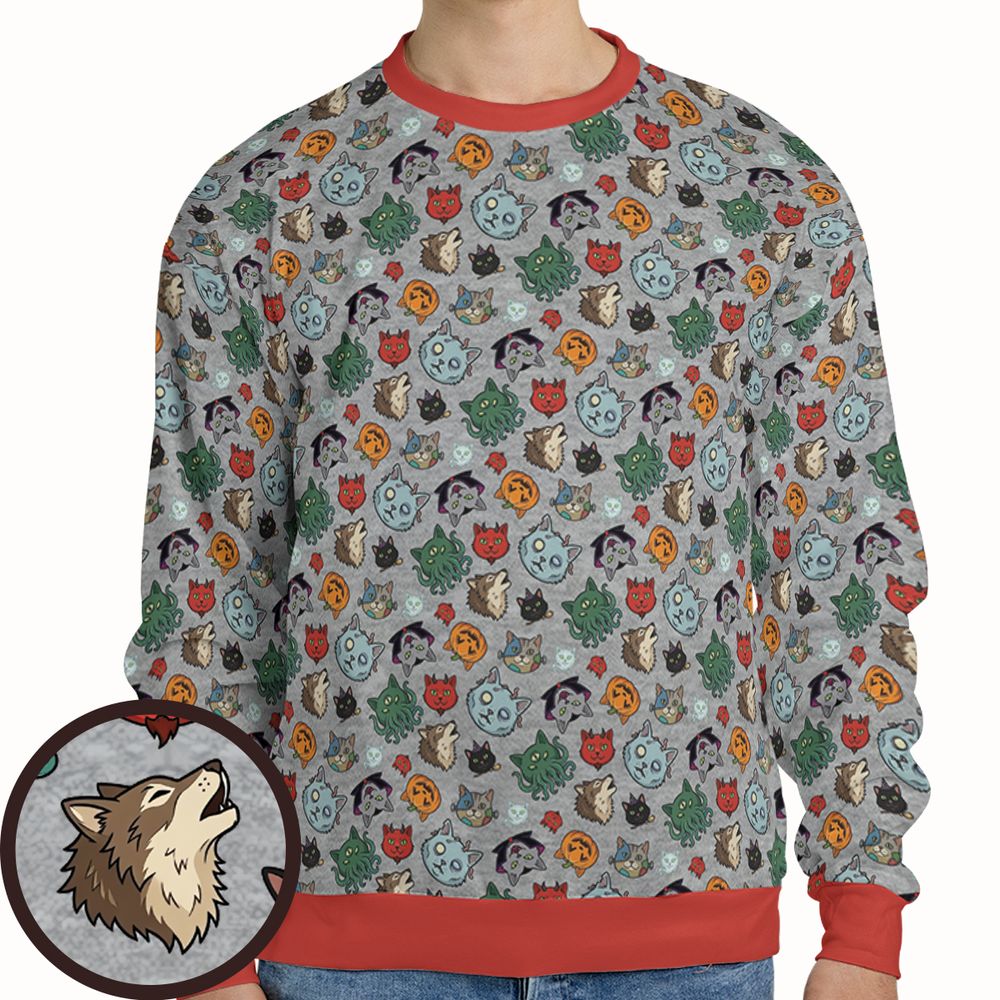 Spooky Monster Cat Mashup Halloween Full Print Sweatshirt -  - 1