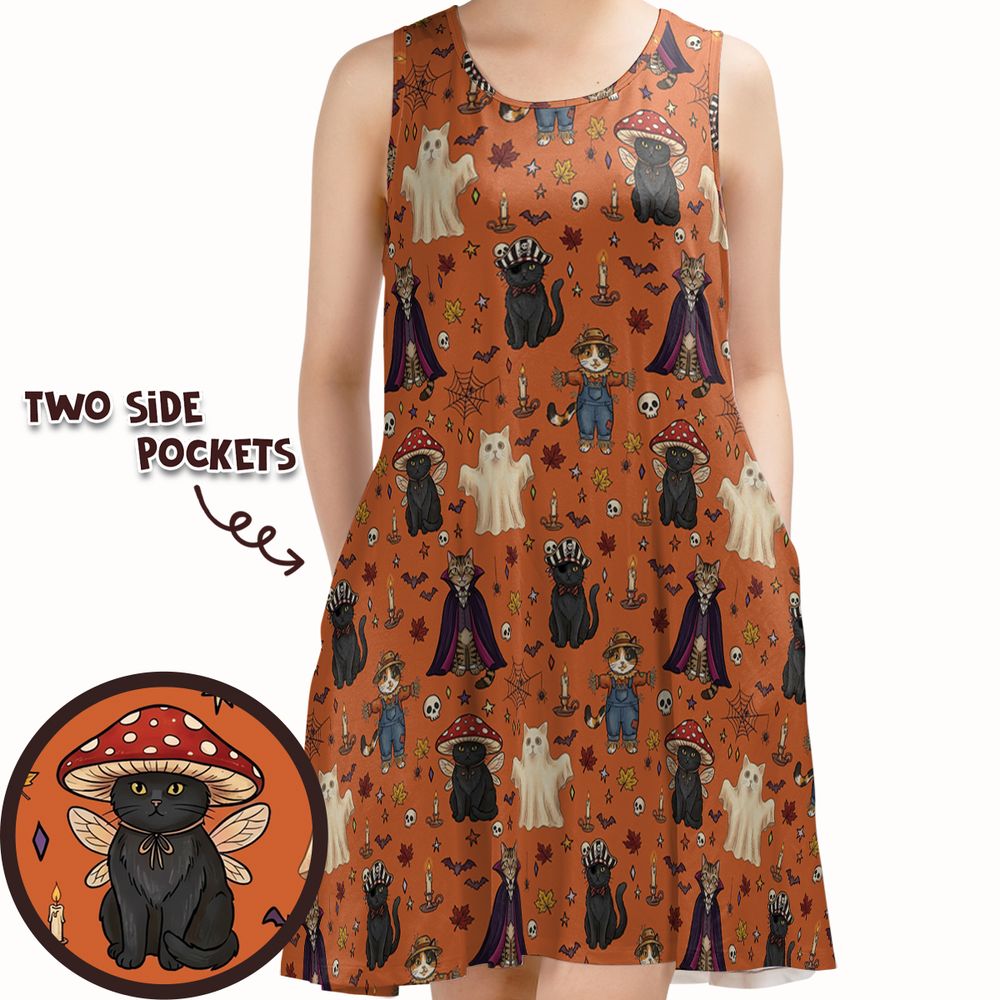 Feline Fright Fest Sleeveless Dress -  - 1