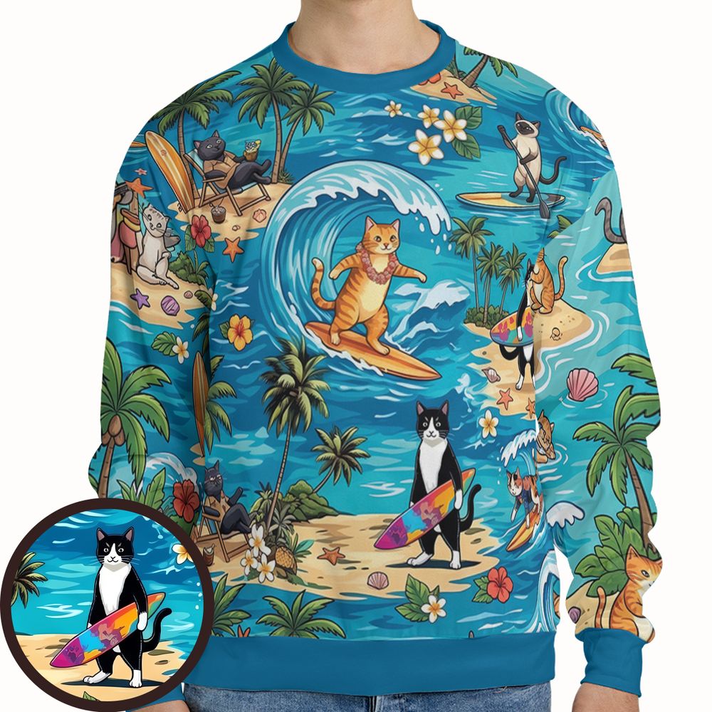 Cats Surfing Full Print Sweatshirt -  - 1