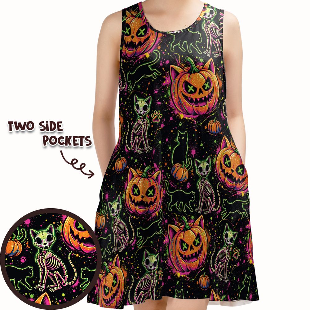 Neon Skeleton Cats &amp; Pumpkins -  - 1