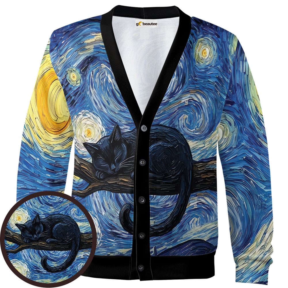 Starry Night and Black Cat Cardigan -  - 1