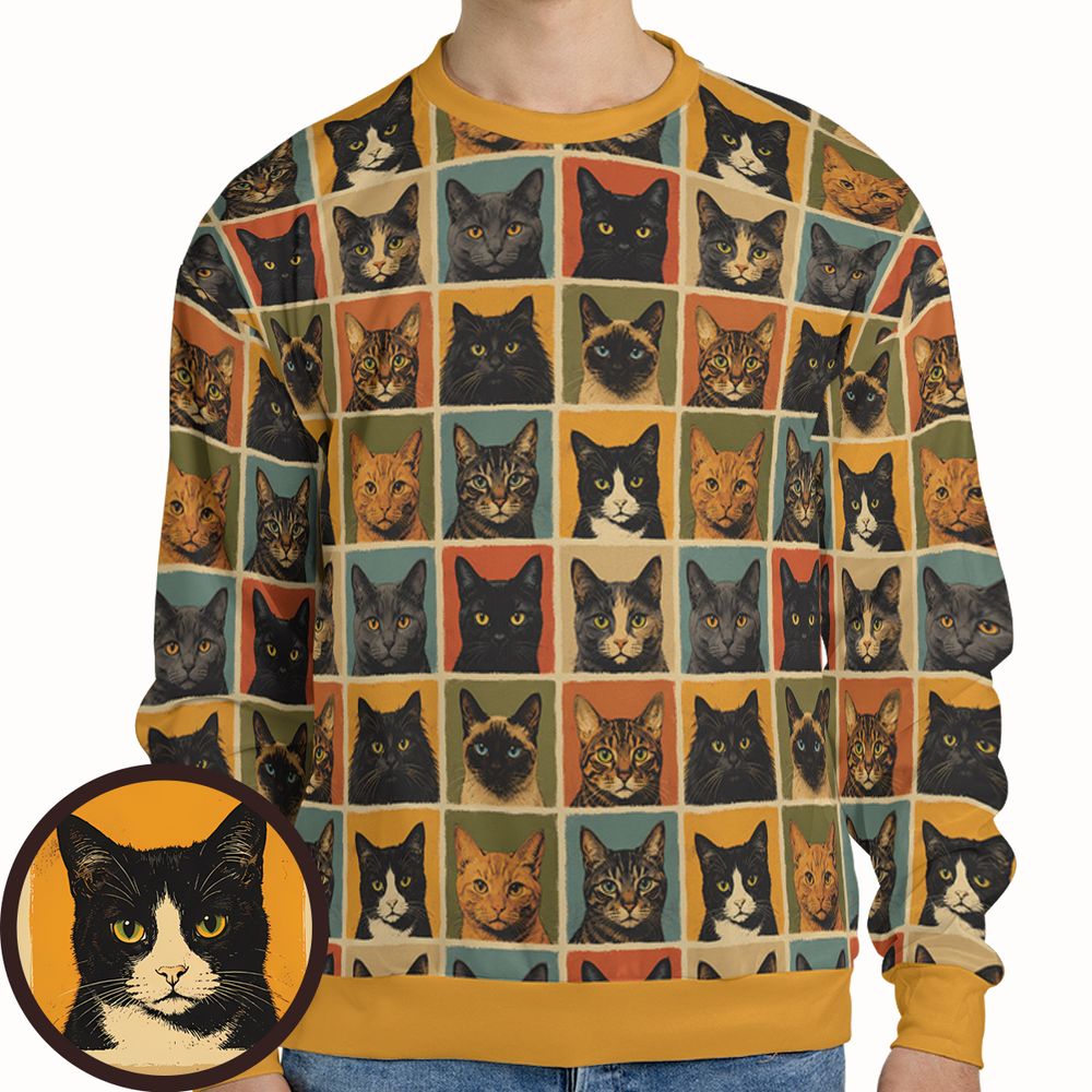 Retro Cat portrait Full Print Sweatshirt -  - 1