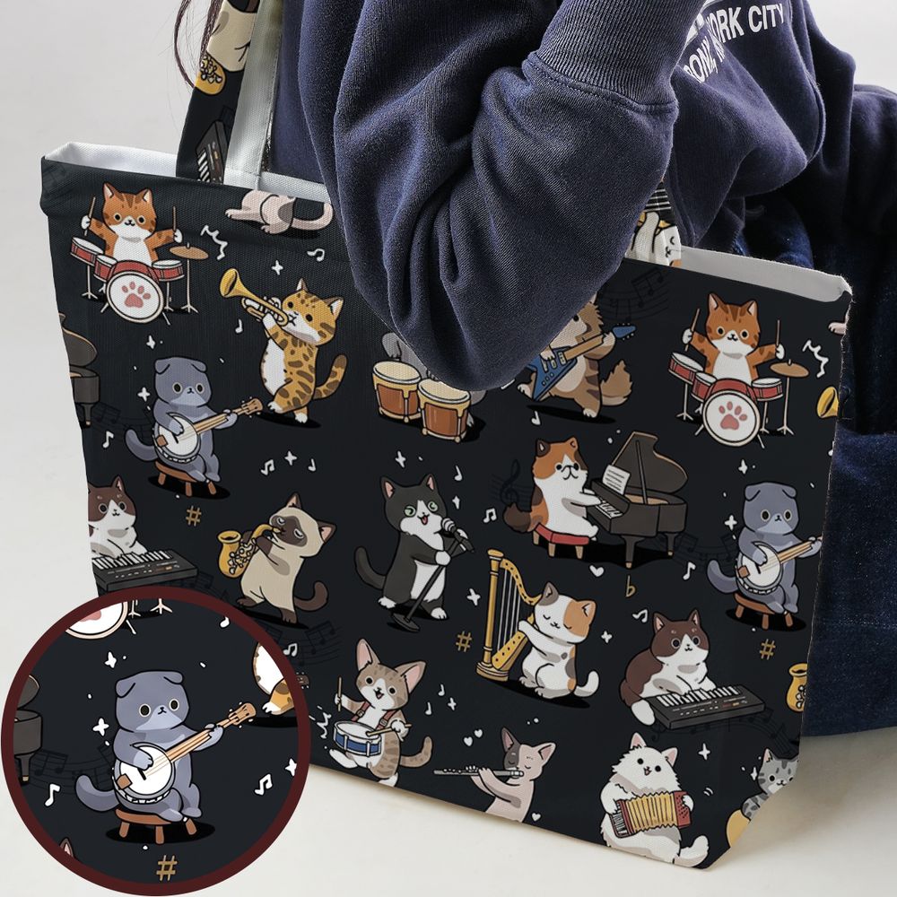 Cat Band Musical Instruments Large Tote Bag -  - 1