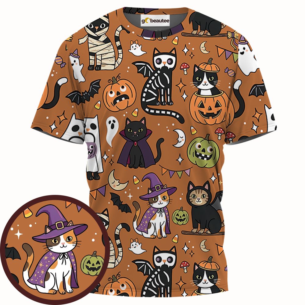 Classic Horror Cats Full Print Unisex T-Shirt -  - 1