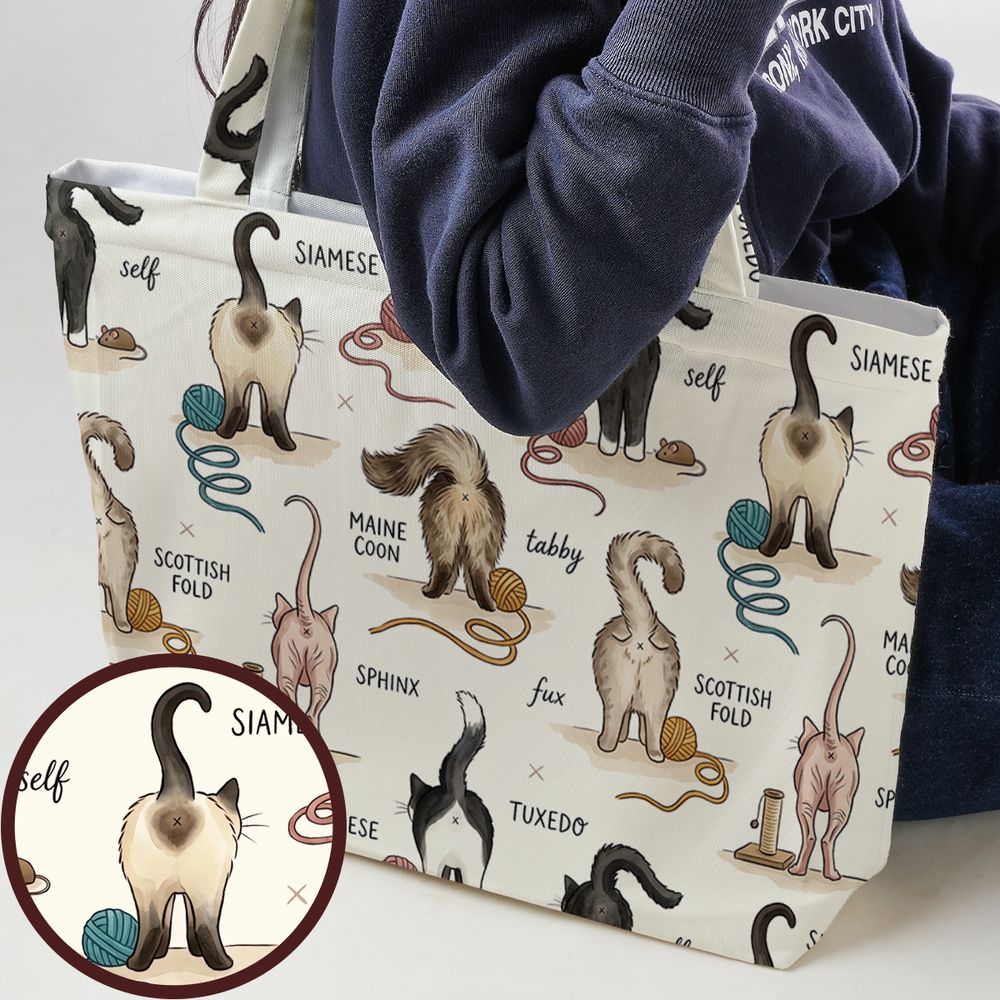 Funny Cat Butts Breed Chart Large Tote Bag -  - 1