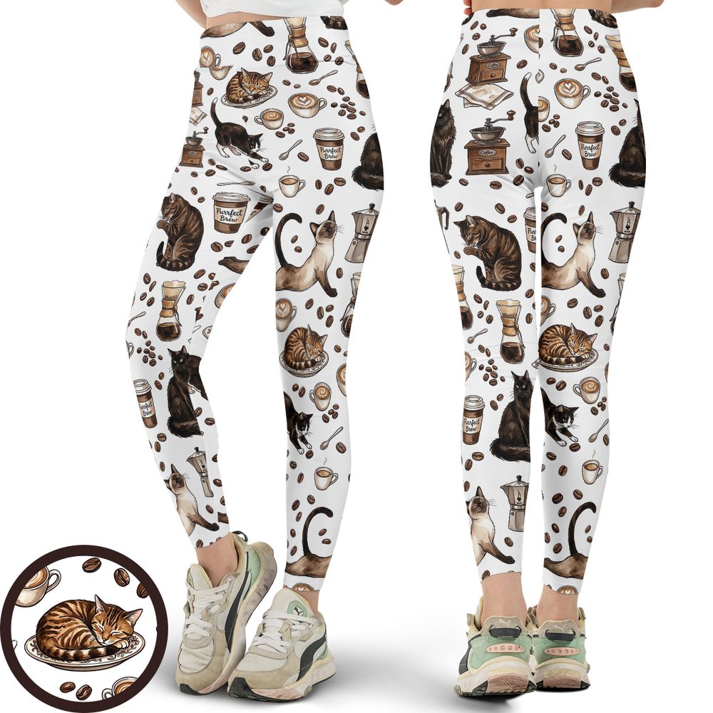 Cat and Coffee Full Print Legging -  - 1