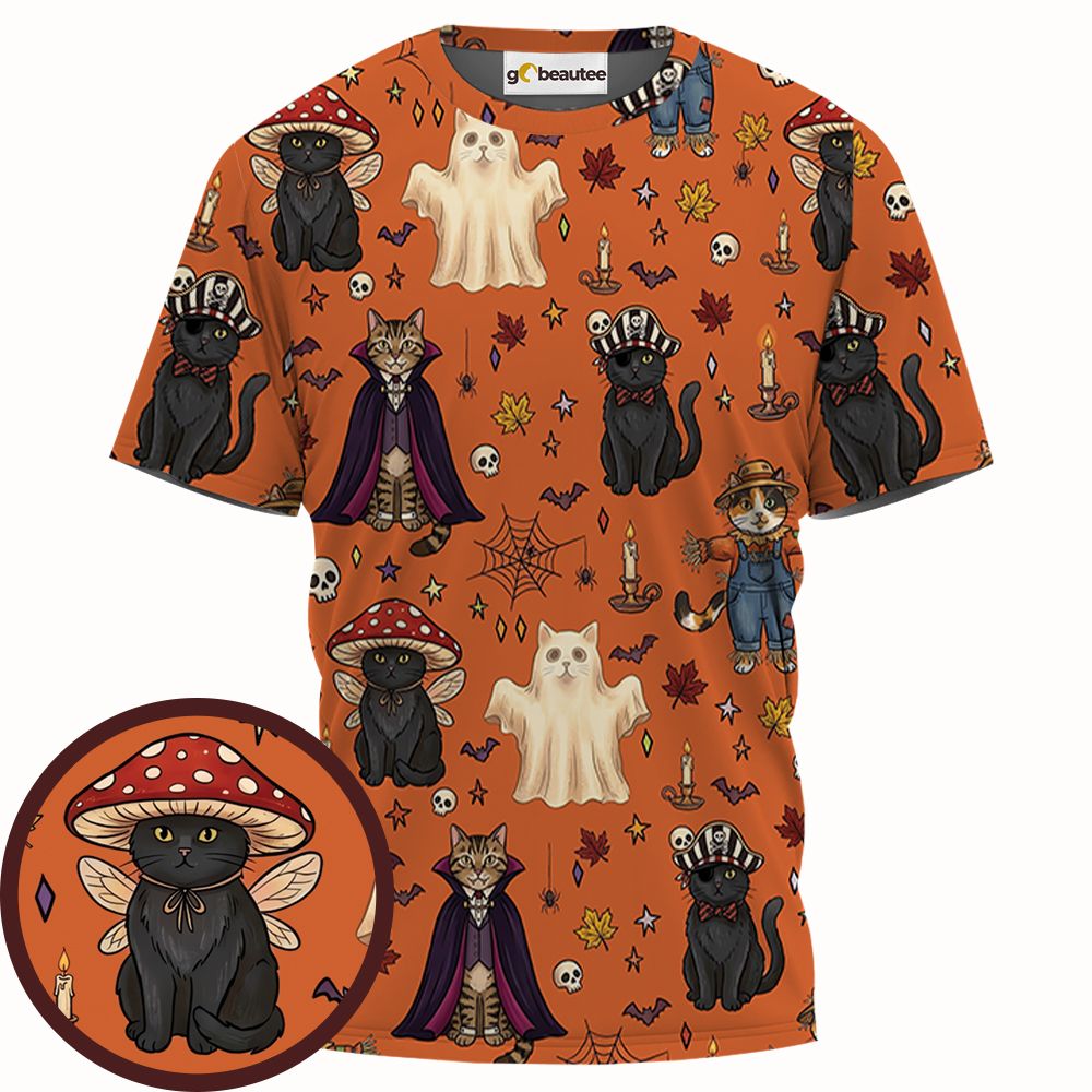Feline Fright Fest Full Print Unisex T-Shirt -  - 1