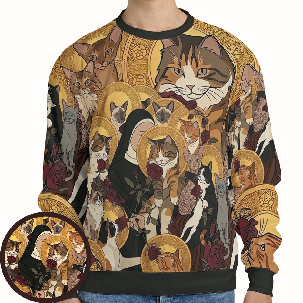 Sacred Feline Renaissance Art Full Print Sweatshirt -  - 1
