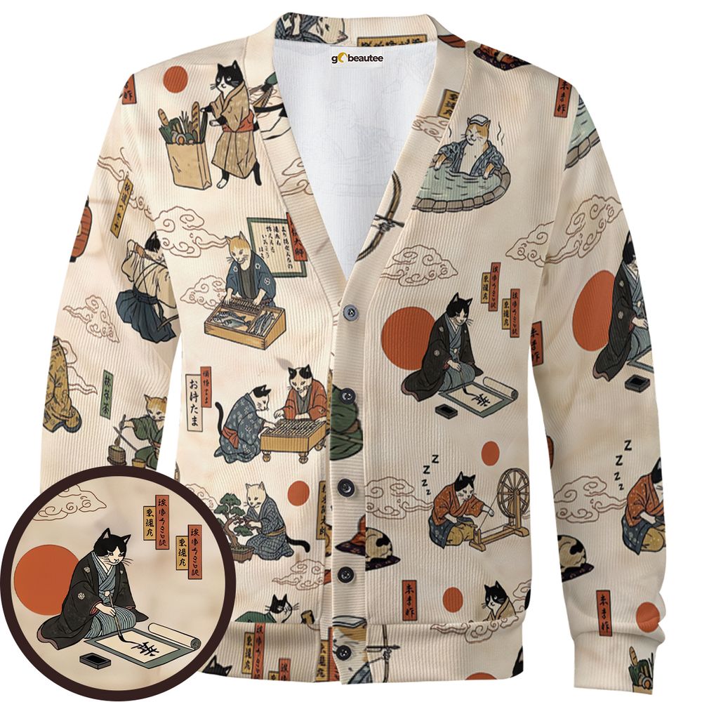 Ukiyo-e cat Cardigan -  - 1