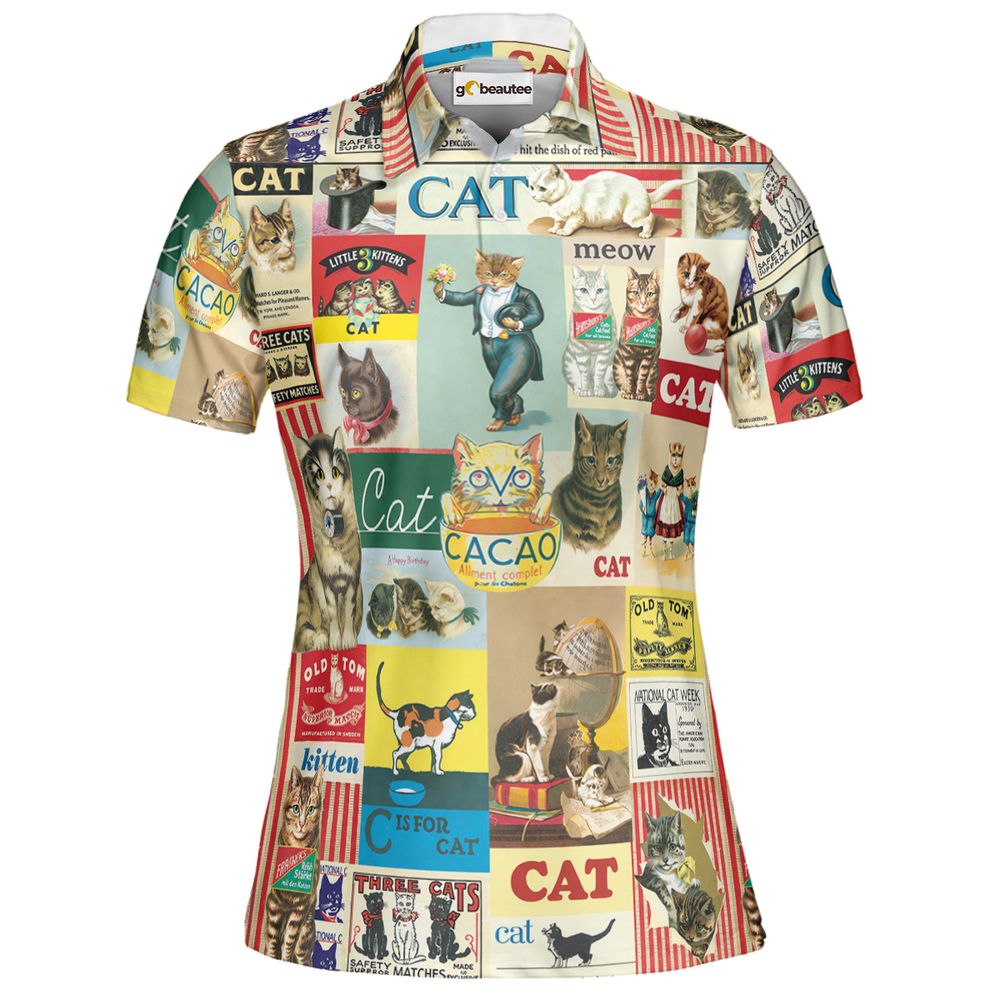 Musical Cats Playing Instruments Band Full Print Polo Shirt - Women - 2