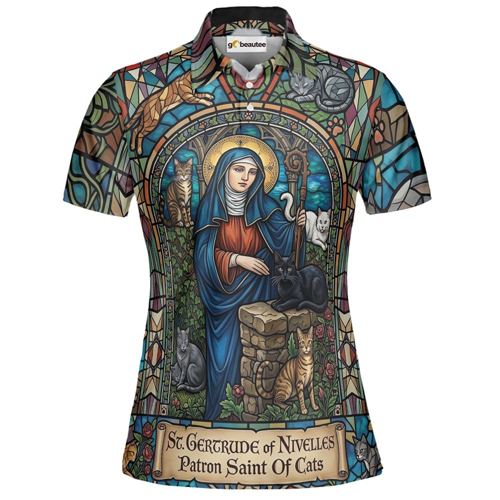 Patron Saint of Cats Stained Glass Full Print Polo Shirt - Women - 2