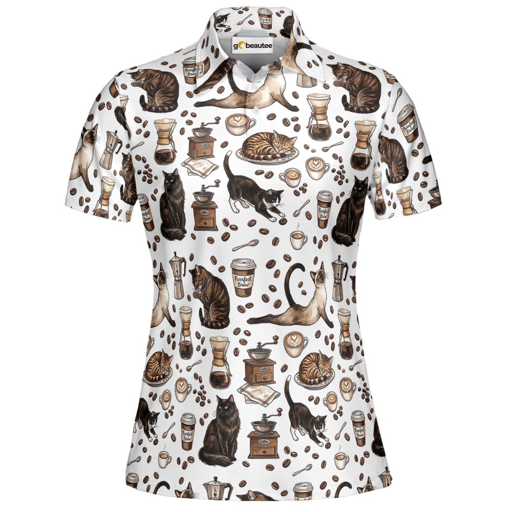 Cat and Coffee Full Print Polo Shirt - Women - 2