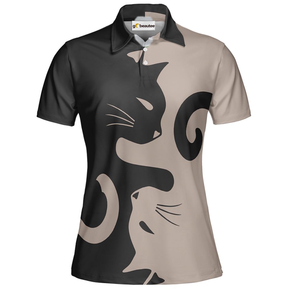 Lavender Spooky Halloween Cat Magic Full Print Polo Shirt - Women - 2