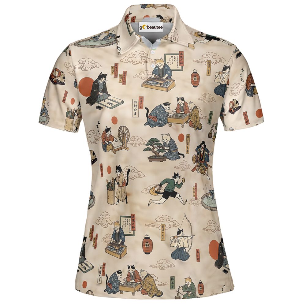 Ukiyo-e cat Full Print Polo Shirt - Women - 2