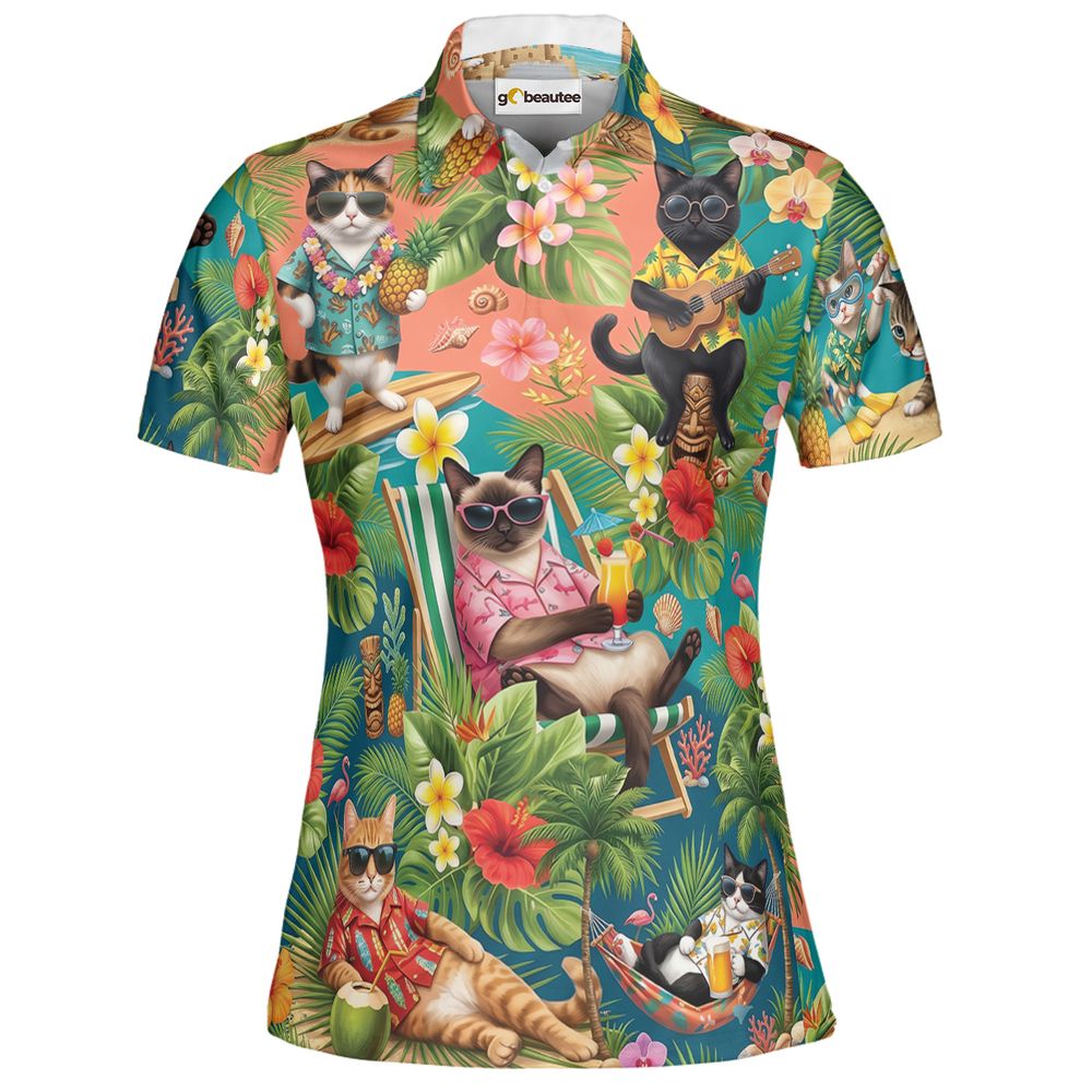 Summer Cat Full Print Polo Shirt - Women - 2