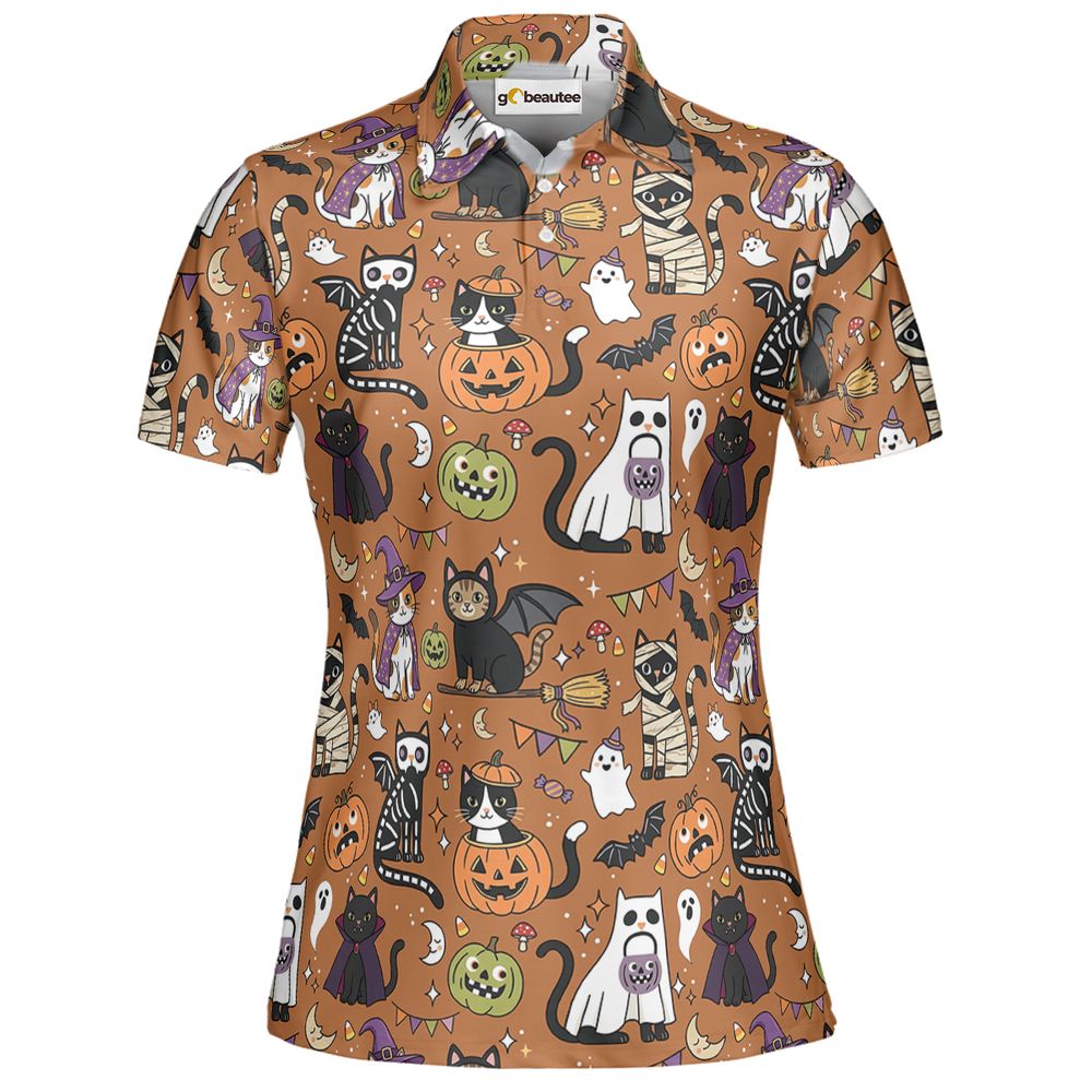 Classic Horror Cats Full Print Polo Shirt - Women - 2