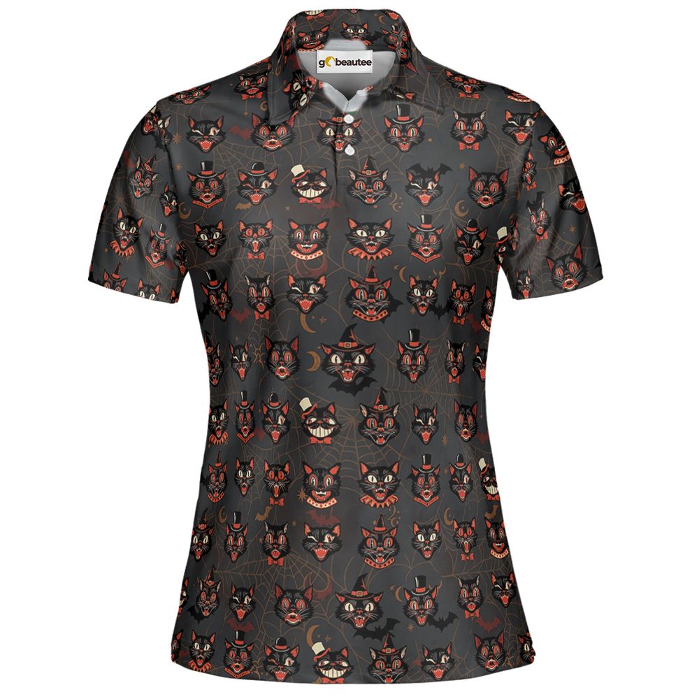 Retro Spooky Black Cat Halloween Hawaiian Shirt - Women - 2