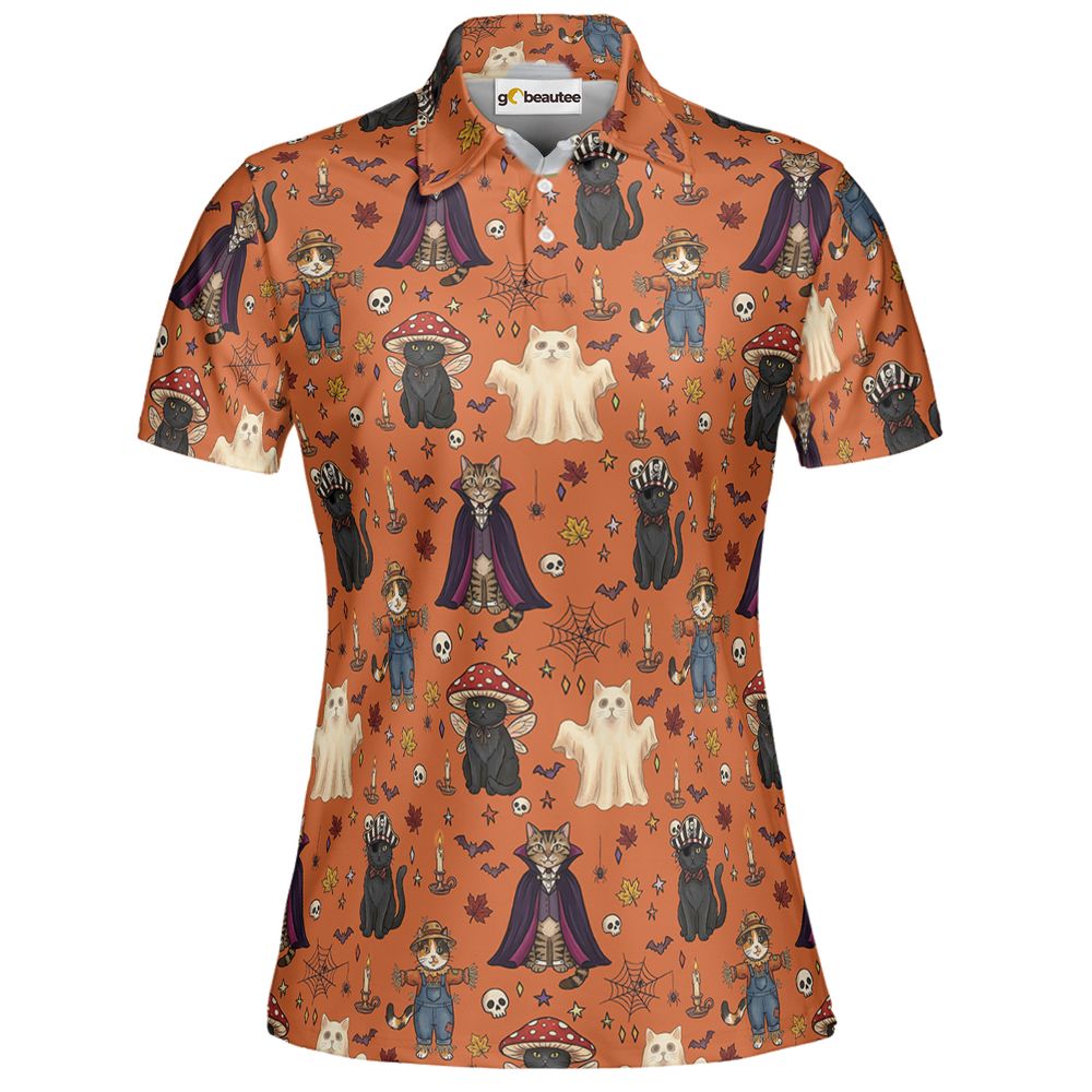 Feline Fright Fest Full Print Polo Shirt - Women - 2