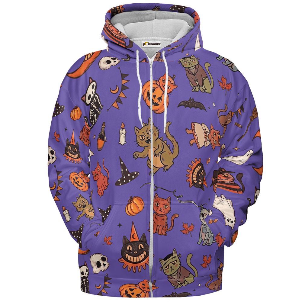 Retro Halloween Cats Purple - Zip Hoodie - 2