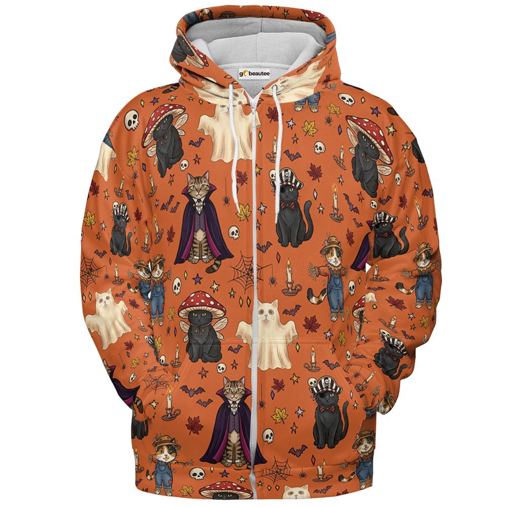 Feline Fright Fest Full Print Hoodie - Zip Hoodie - 2