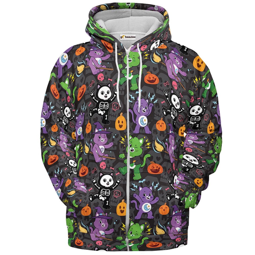 Cute Halloween Cartoon Cats - Zip Hoodie - 2