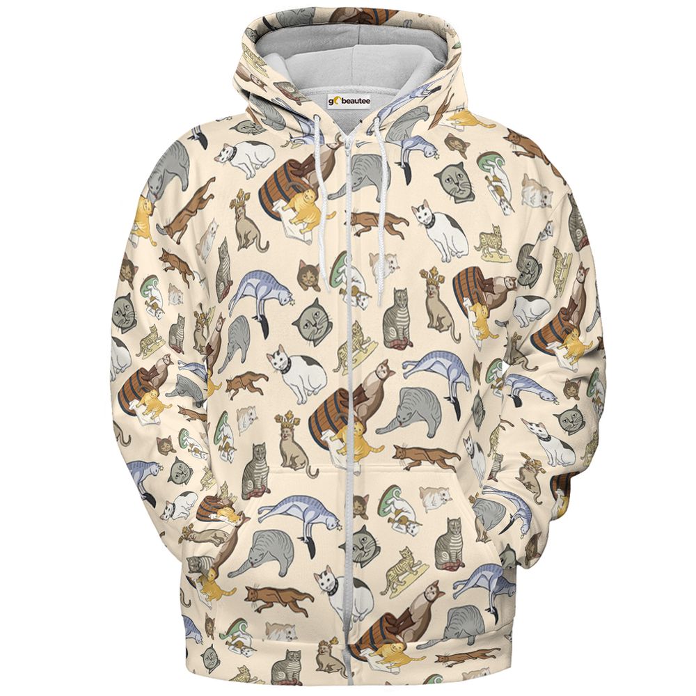 Medieval Cat Art Full Print Hoodie - Zip Hoodie - 2