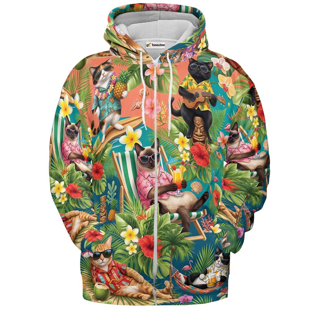 Summer Cat Full Print Hoodie - Zip Hoodie - 2