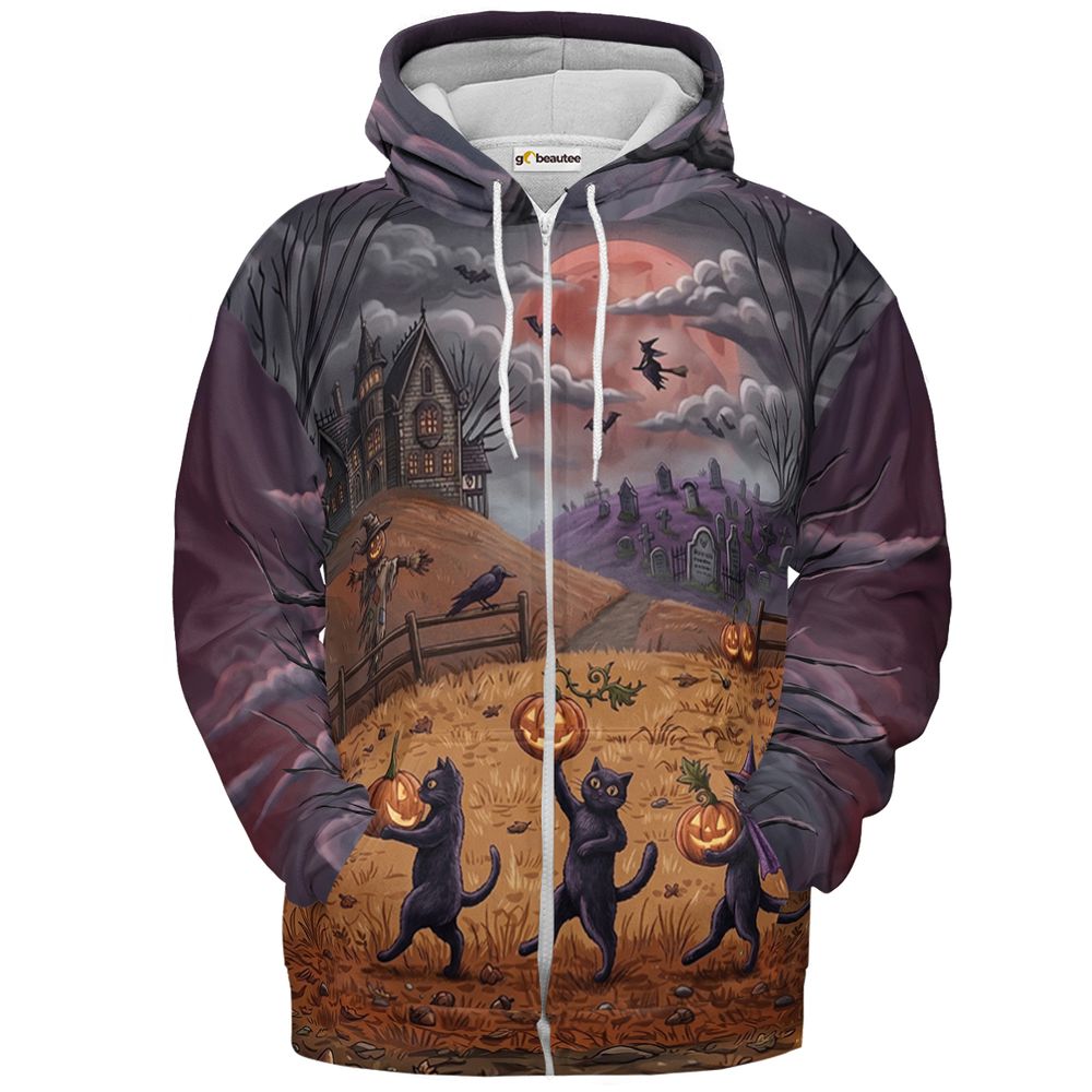 Blood Moon Night of the Three Black Cats - Zip Hoodie - 2