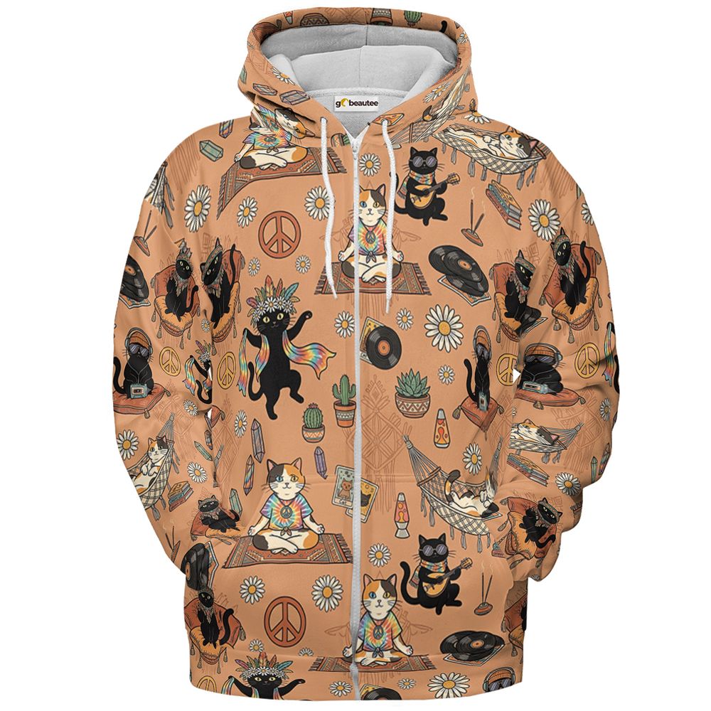 Hippie and Cat Full Print Hoodie - Zip Hoodie - 2