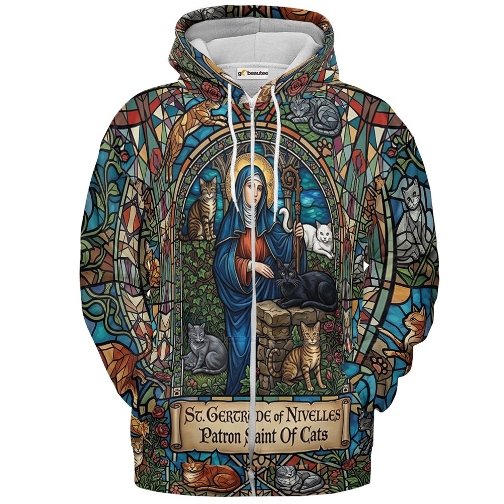 Patron Saint of Cats Stained Glass Full Print Hoodie - Zip Hoodie - 2